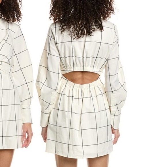 STAUD Cream And Black Windowpane Crosshill Mini Dress - Picture 13 of 14